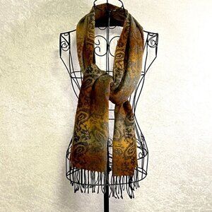 STEVE MADDEN Scarf Made in Italy Fringe Soft Brown 64"x11" Brown Paisley Wrap